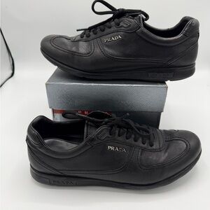 Prada Men's Black Leather Aviator Sneakers